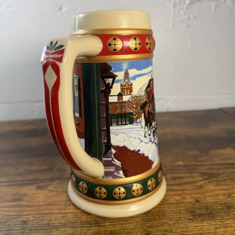 1993 Anheuser Busch Budweiser Hometown Holidays Christmas Beer Stein Clydesdales